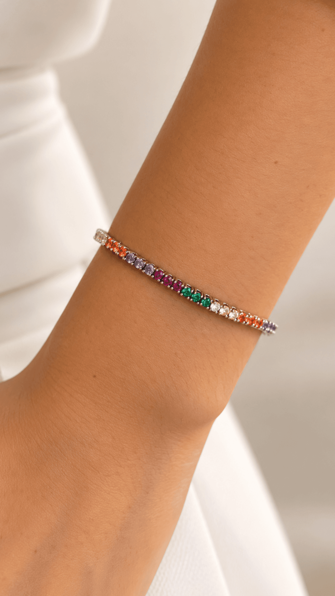 Pulseira Riviera Colorida Banhada a Ouro Branco