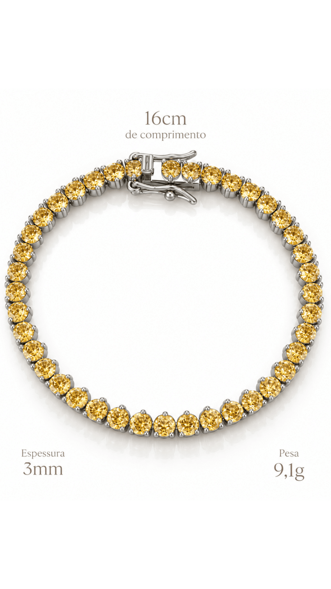 Pulseira Riviera Três Pontas com Zircônias Champagne Banhada a Ouro Branco