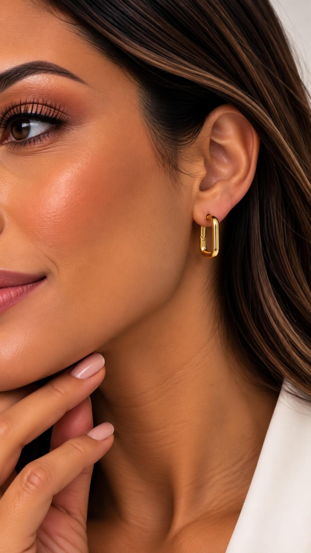 Brinco Argola Retangular Banhado a Ouro 18K