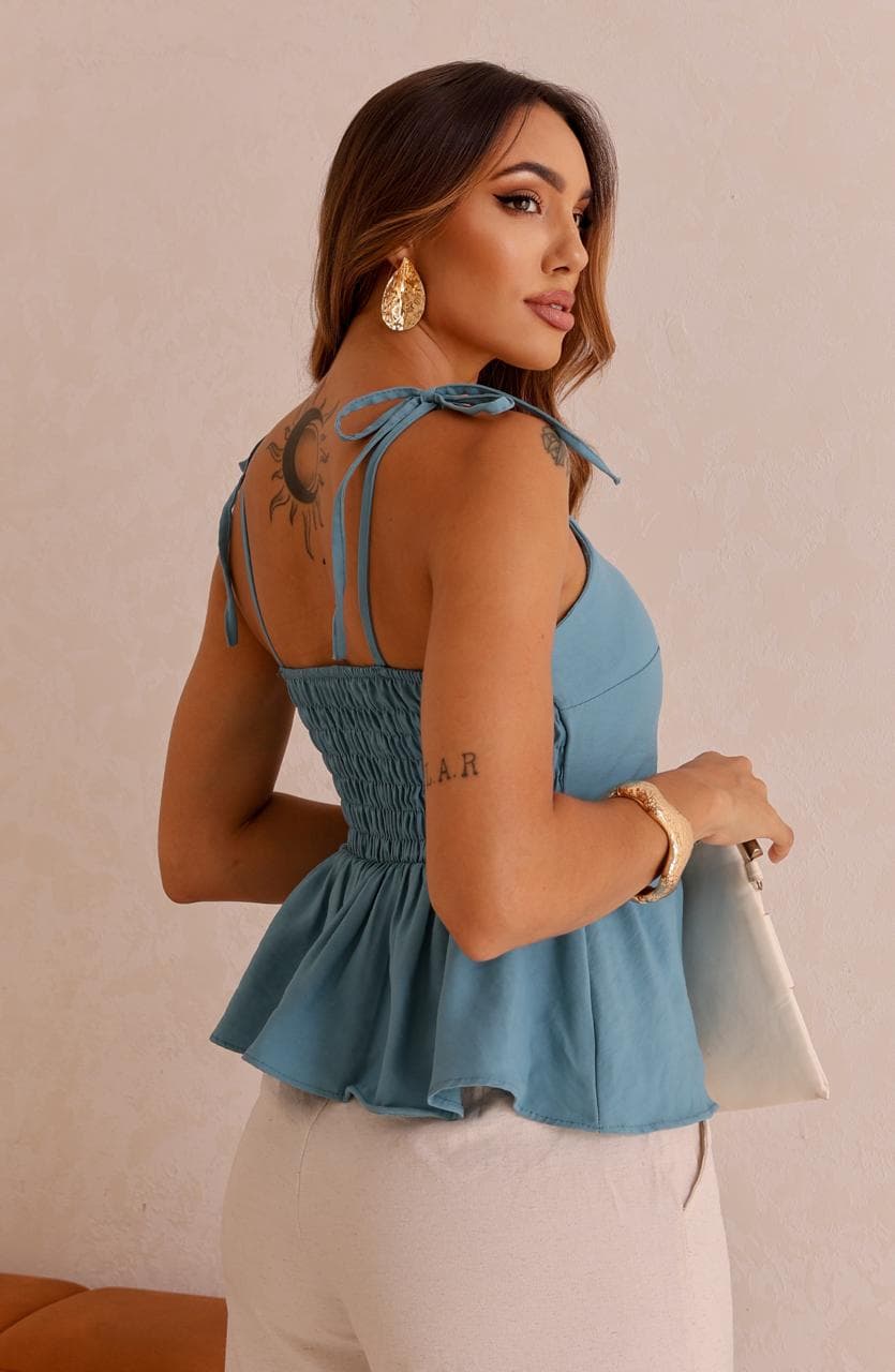 Blusa Peplum TAMARA — AZUL PETRÓLEO - ÚNICO (38-42)