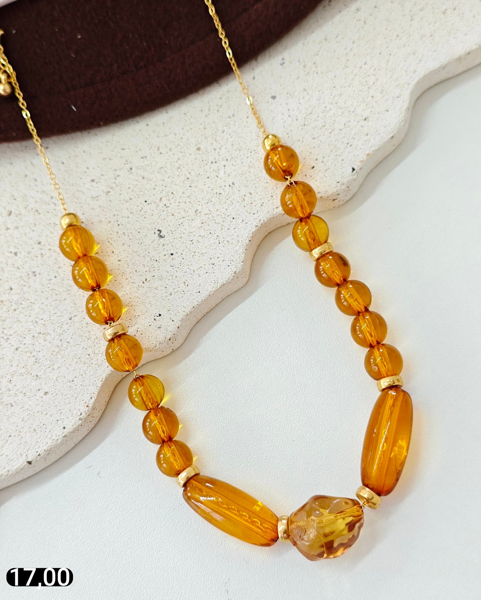 Colar Cristal Âmbar Dourado