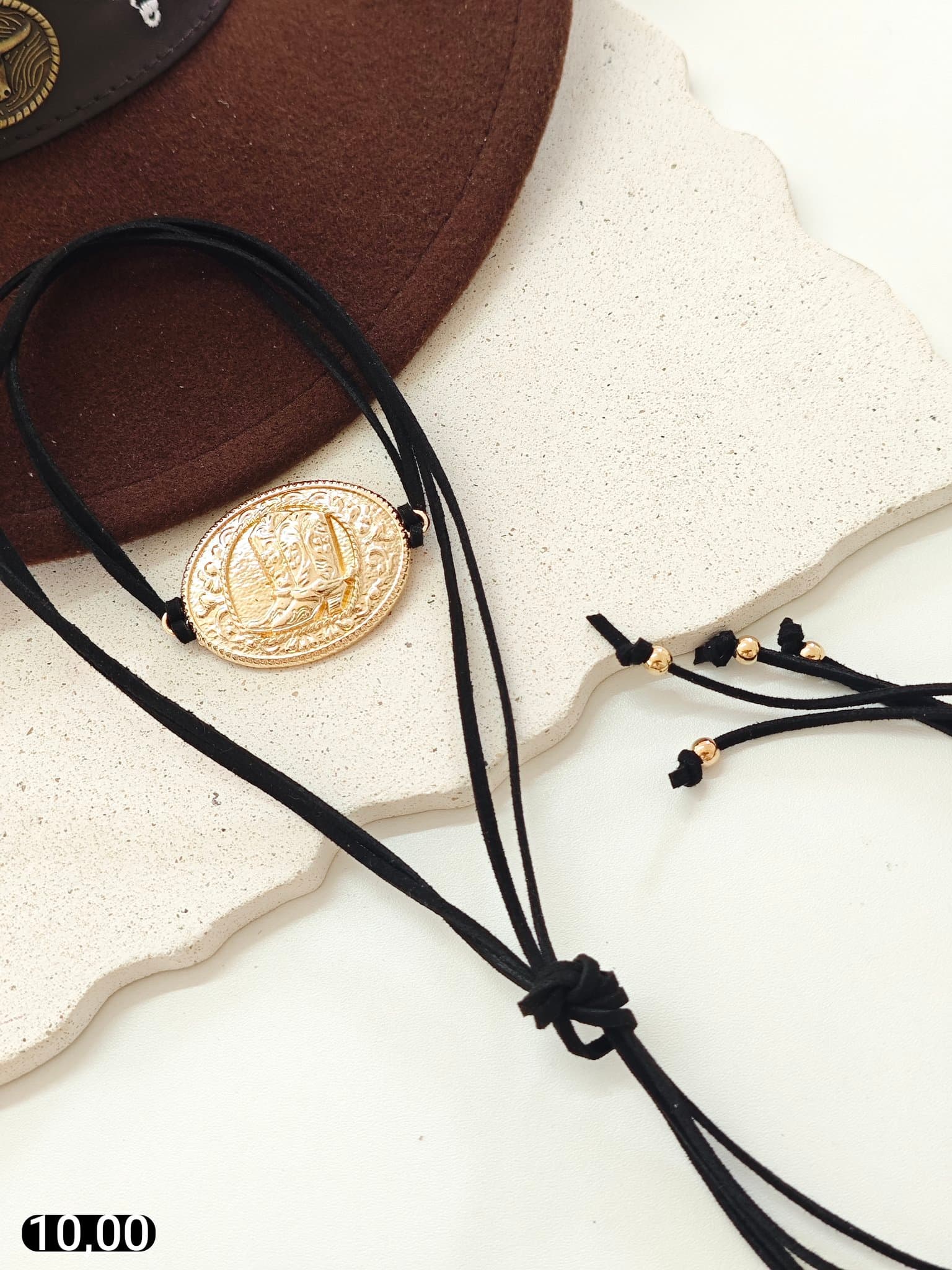 Kit Colar Disco Dourado com Pedras e Brinco