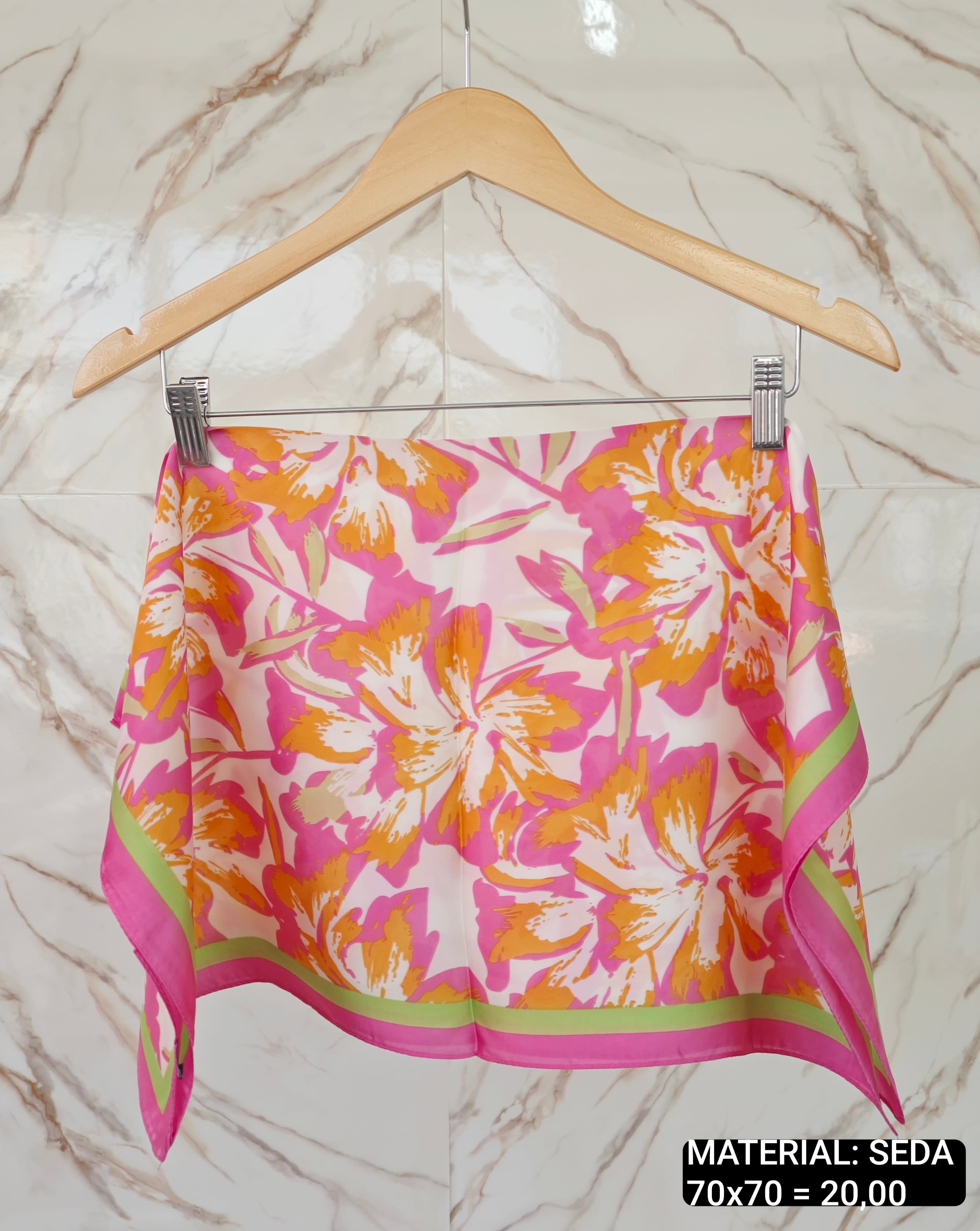 Lenço Cetim Floral Laranja e Rosa — default