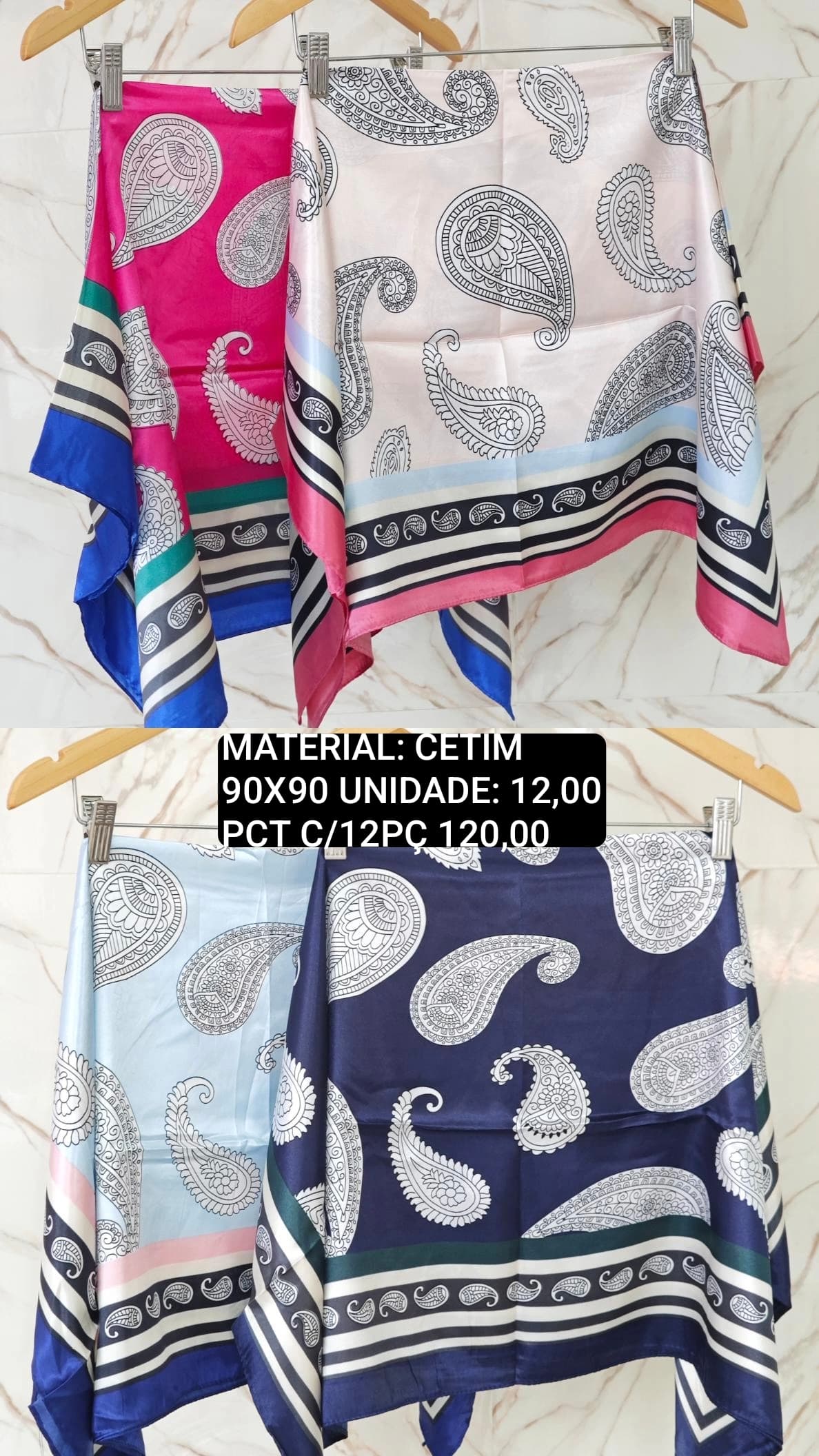 Lenço Cetim Paisley Rosa e Laranja — default