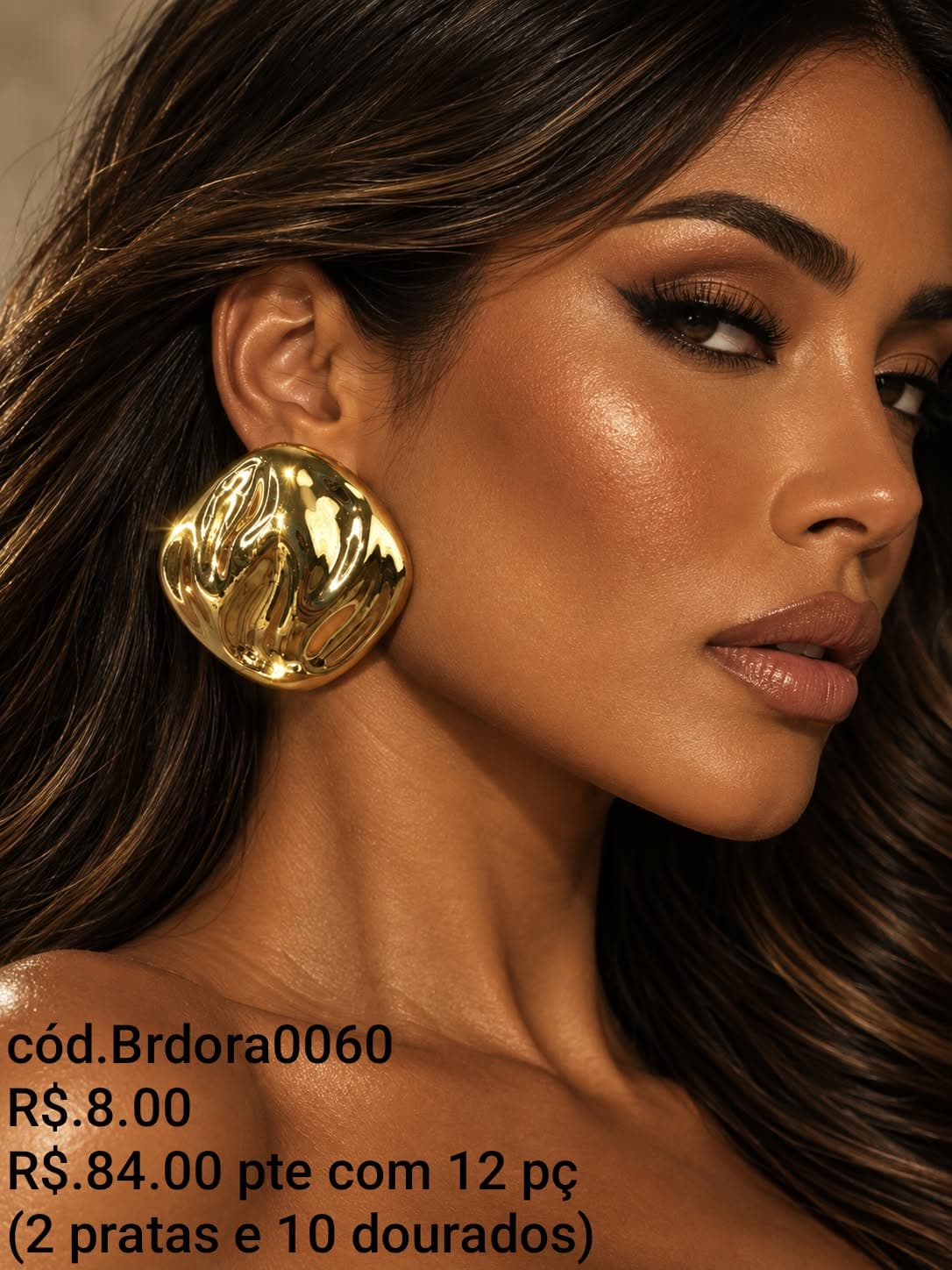 Brinco Botão Redondo Martelado Dourado — default