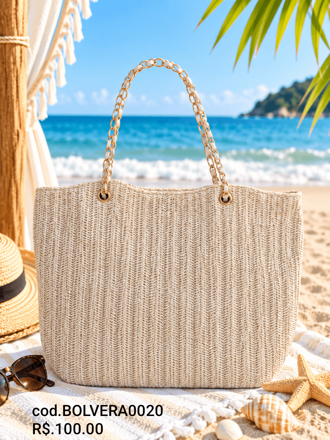 Bolsa Tote Trama Listrada Grande (BOLVERA0020) — Bege claro