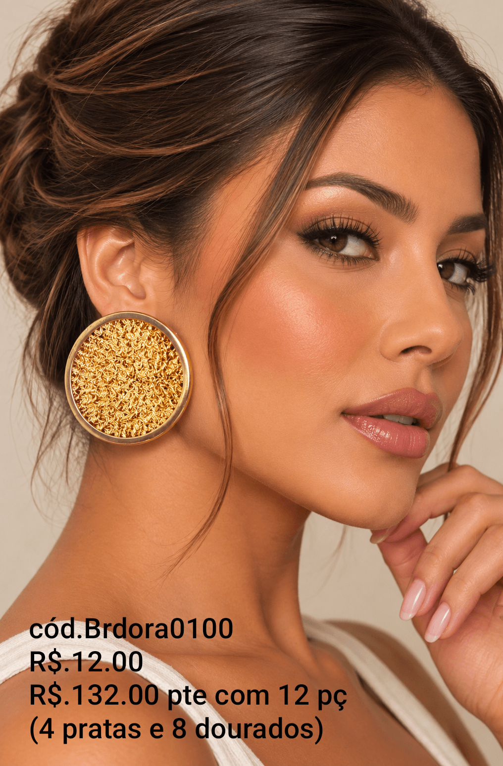 Pacote 12 un Brinco Disco Granulado (Brdora0100) — 4 NA COR PRATA E 8 NA COR DOURADO