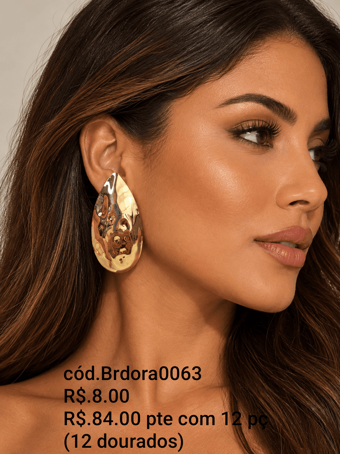 Brinco Gota Grande Martelada (Brdora0063) — Dourado
