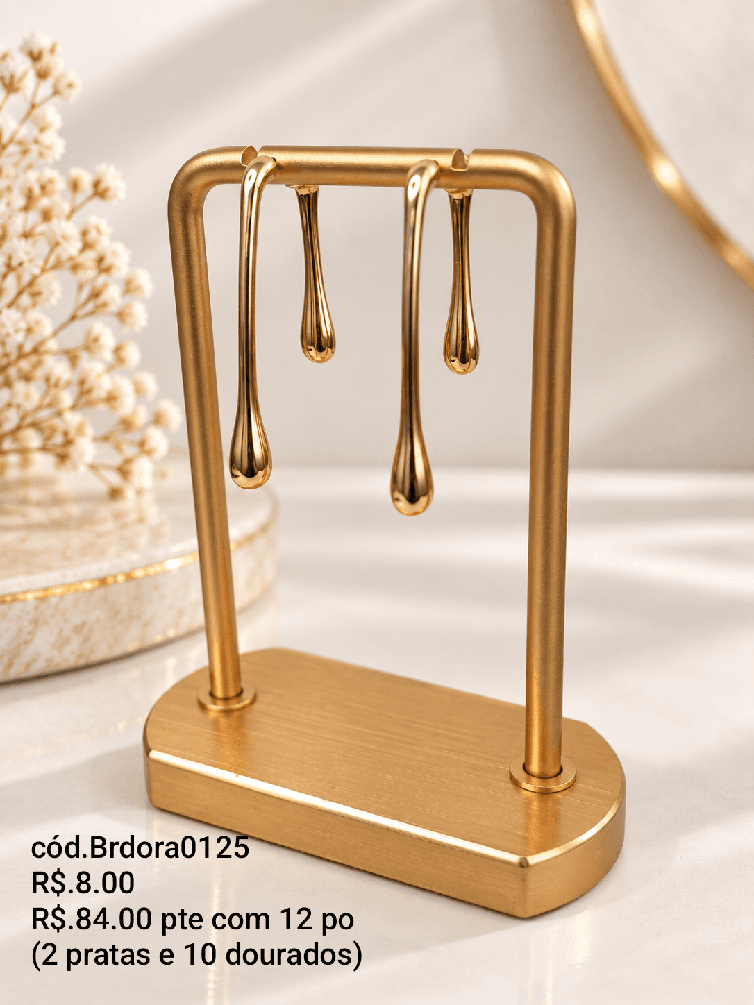 Brinco Ear Cuff Duas Hastes com Gotas (Brdora0125) — Dourado