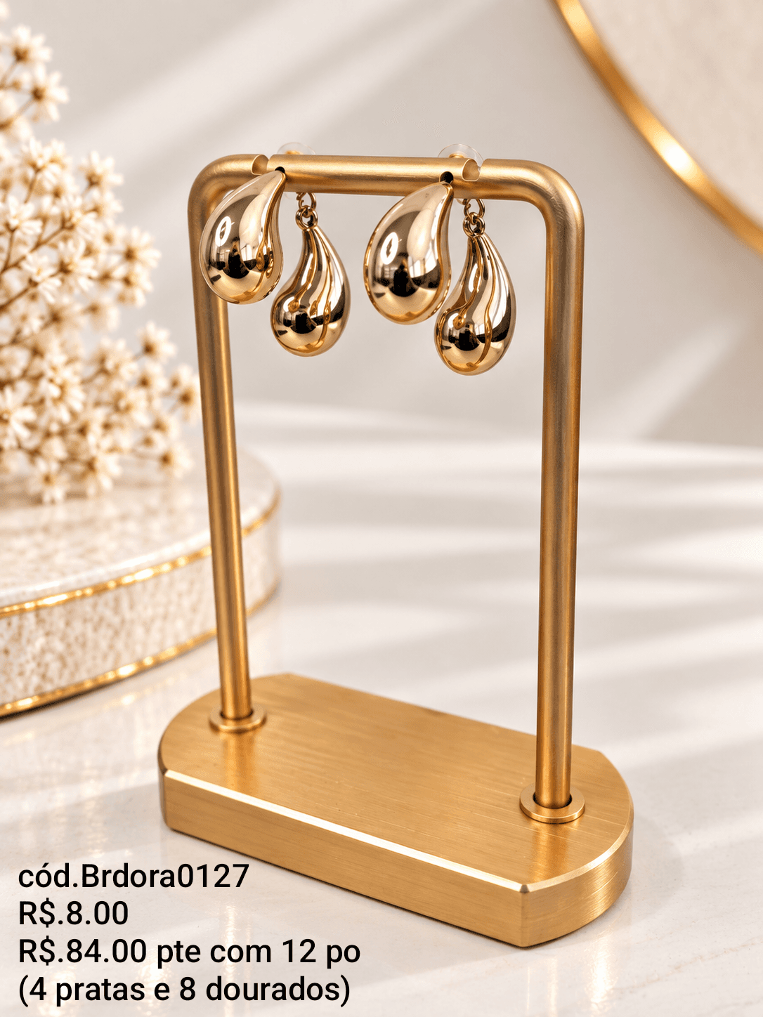 Brinco Duas Gotas Bojudas (Brdora0127) — Prata