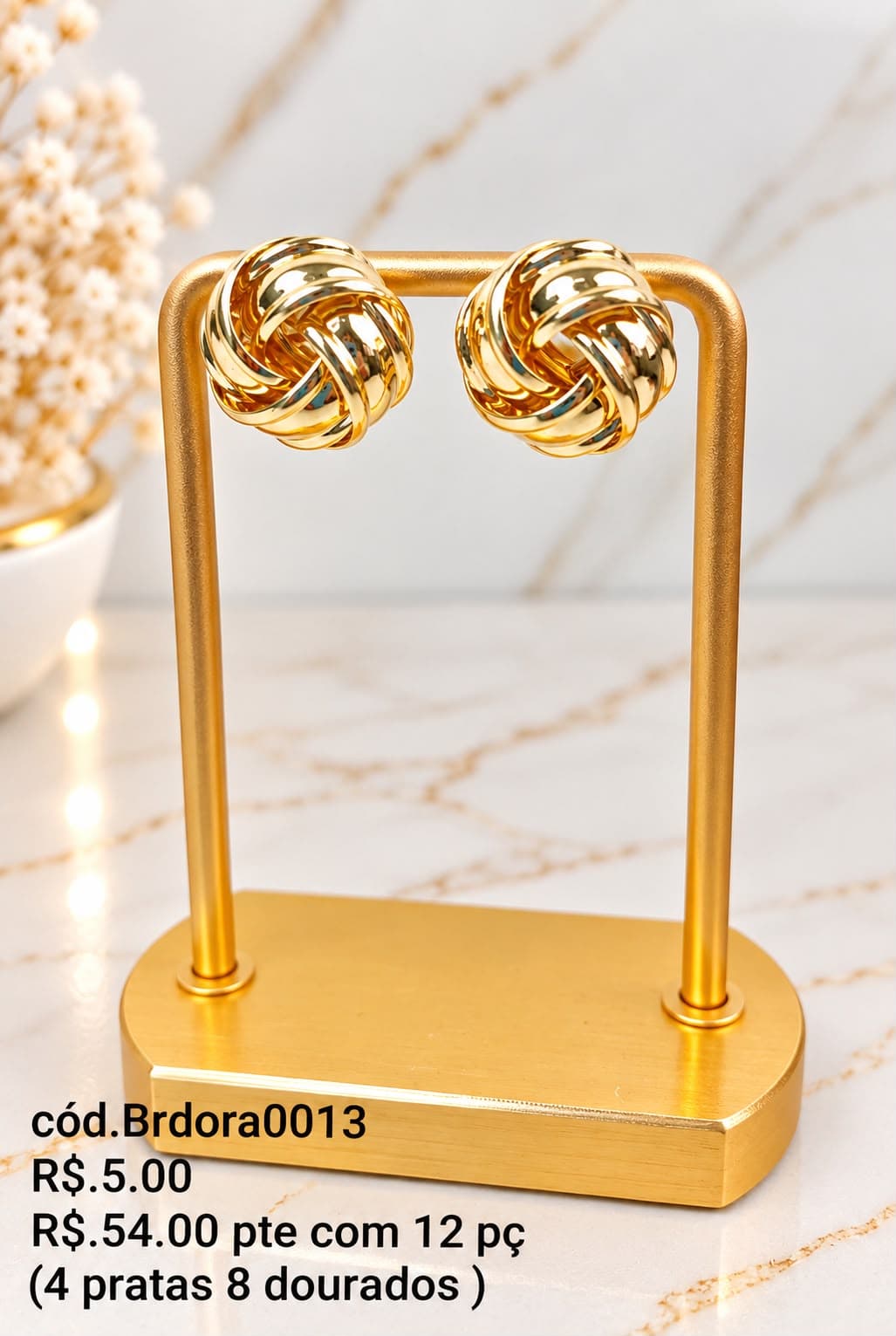 Brinco Botão Nó Trançado (Brdora0013) — Dourado