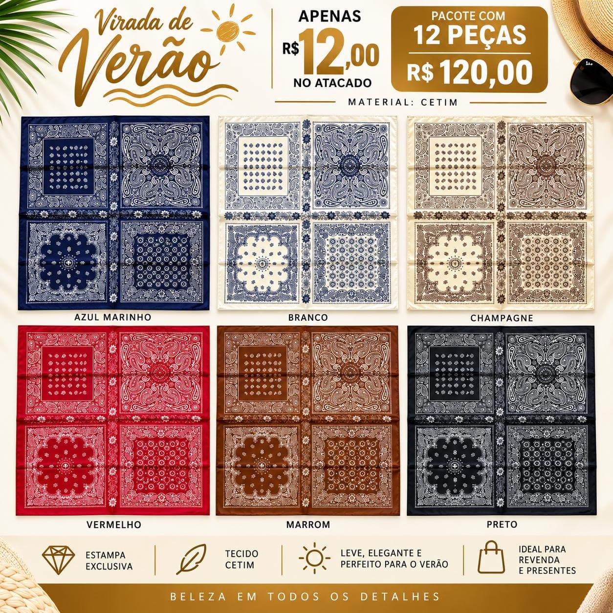 Lenço Cetim Bandana Paisley com Mandalas — Vermelho