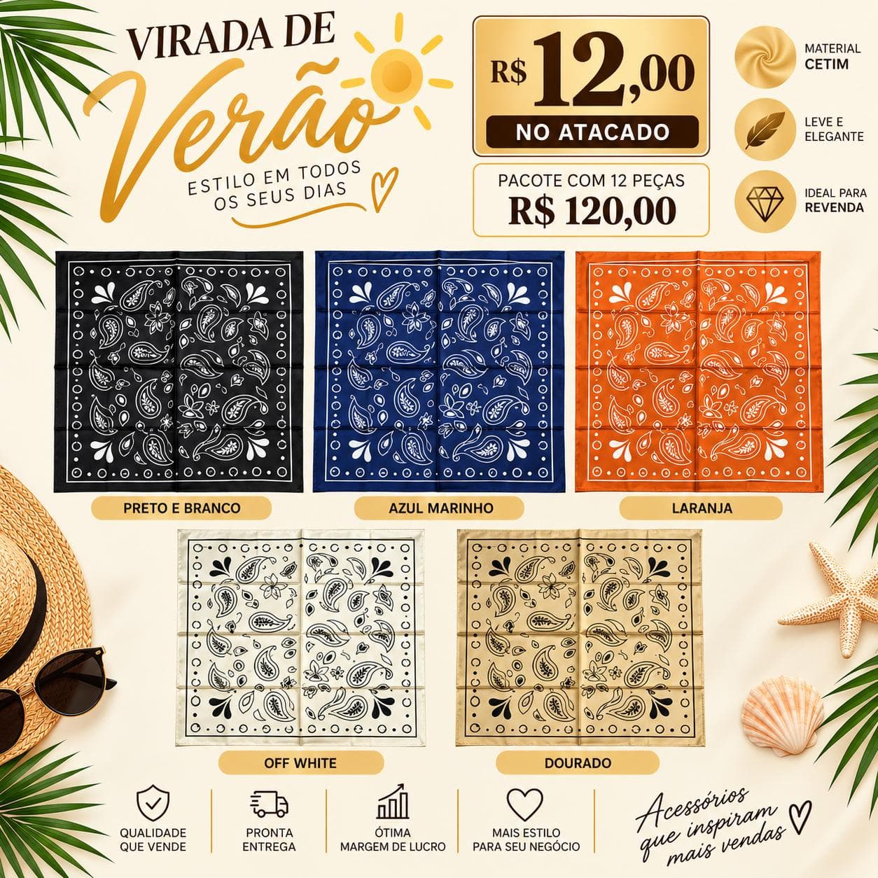 Lenço Cetim Bandana Paisley — Off white