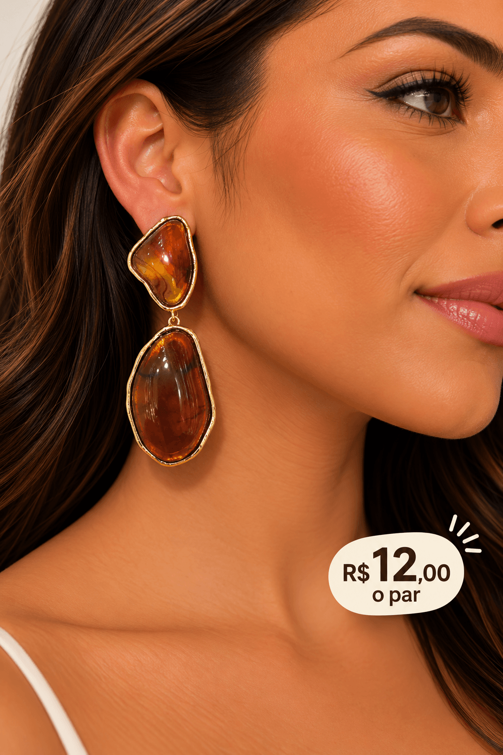 Brinco Resina Duas Peças Irregulares — Caramelo tartaruga