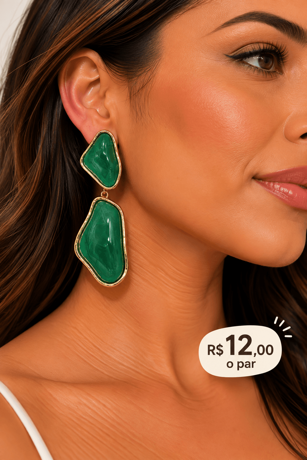 Brinco Resina Duas Peças Irregulares — Verde esmeralda