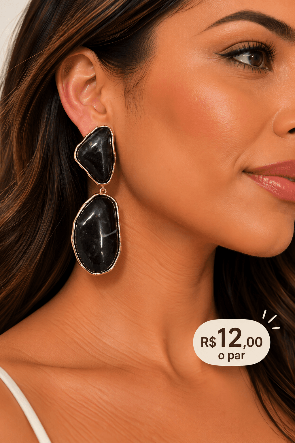 Brinco Resina Duas Peças Irregulares — Preto