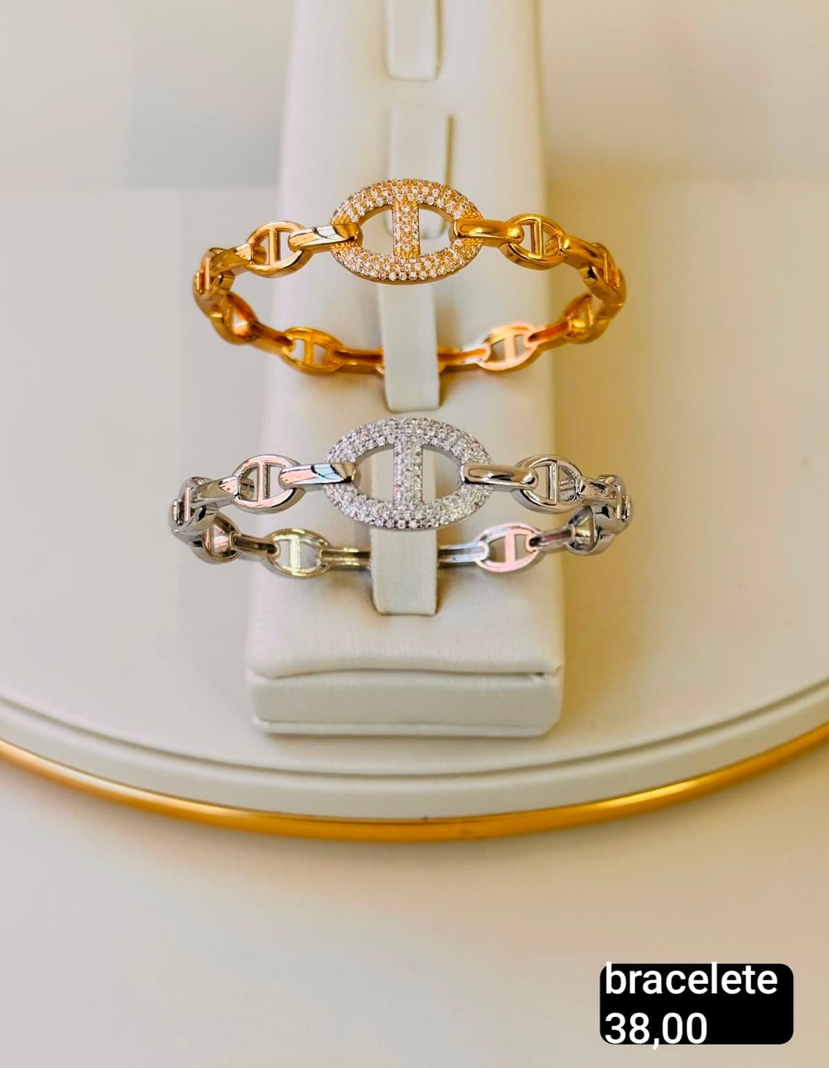 Bracelete Elo Náutico Cravejado — Prata