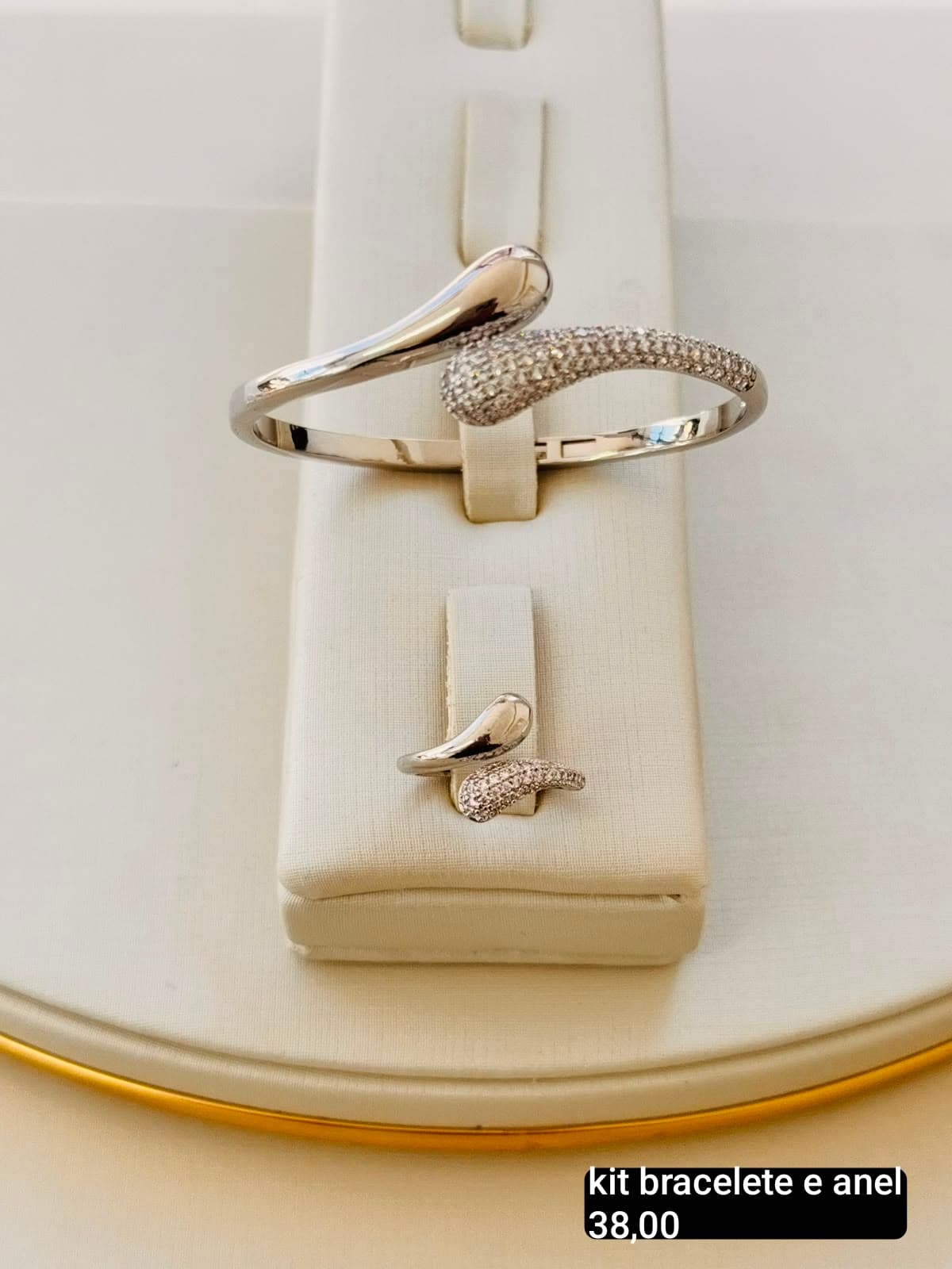 Kit Bracelete e Anel Gota Cravejada — Prata
