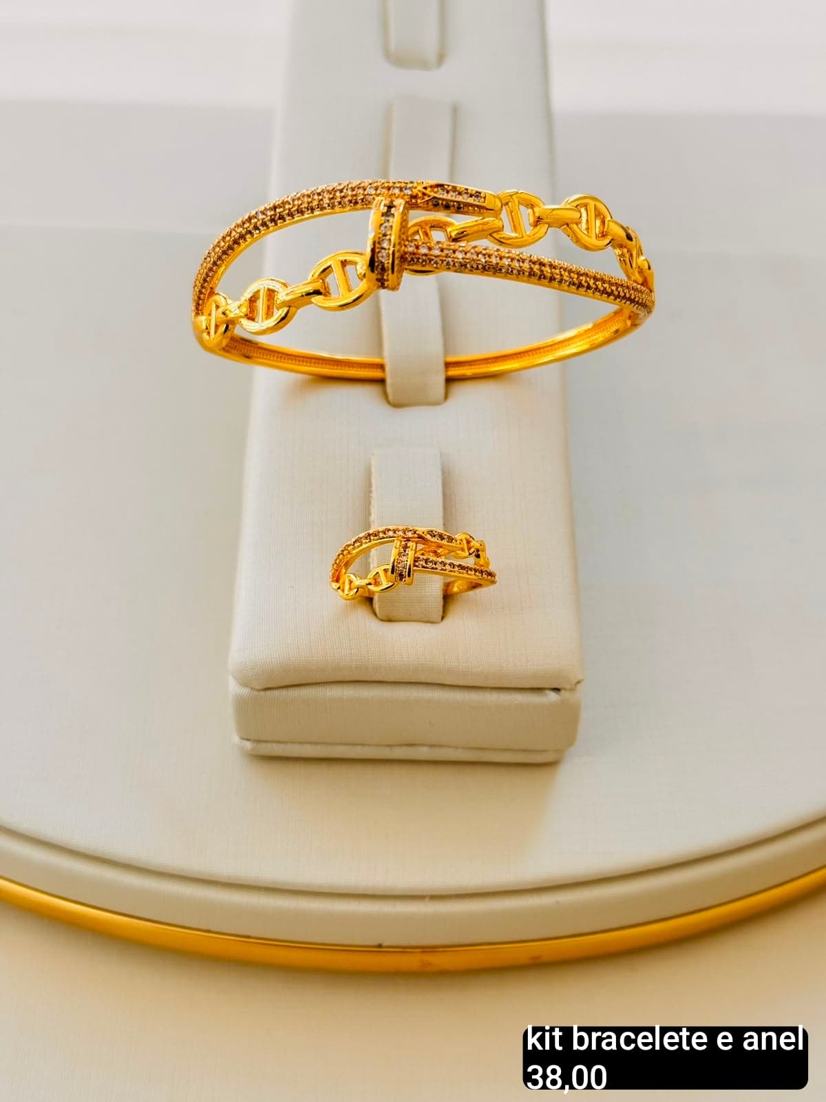Kit Bracelete e Anel Prego com Elo Náutico — Dourado