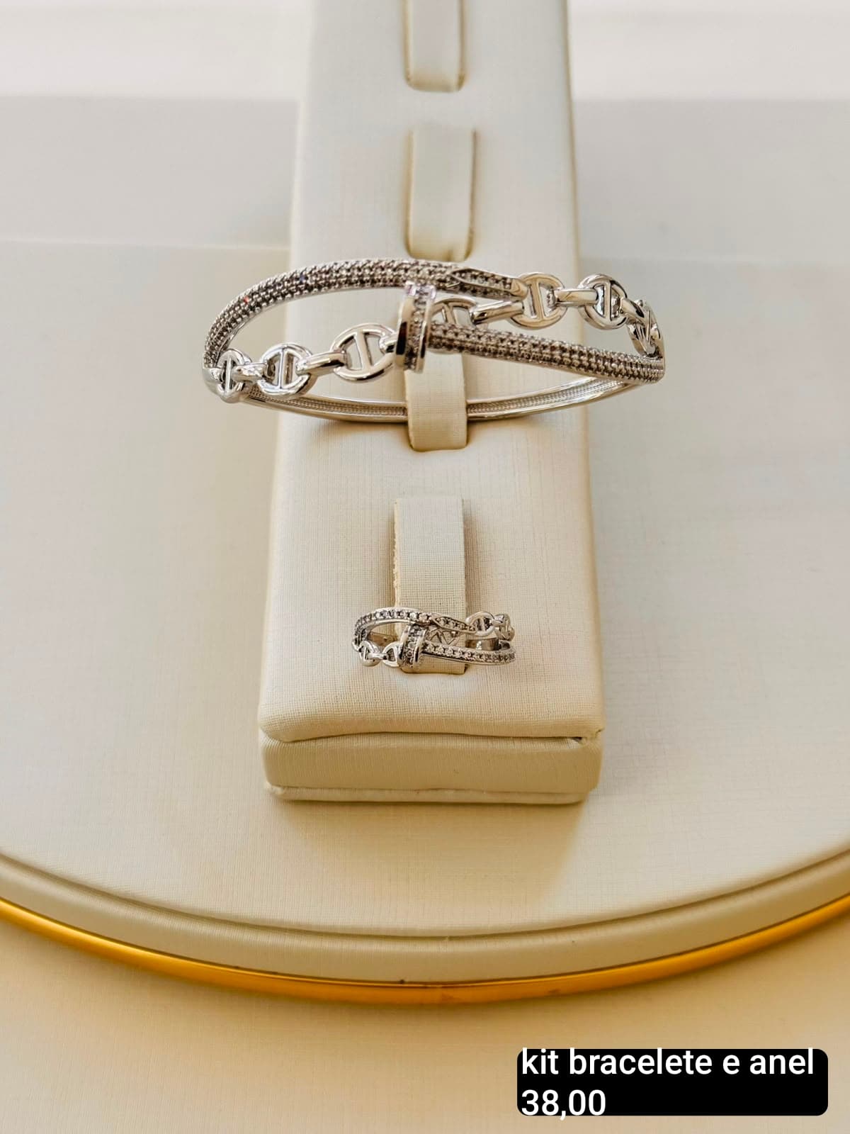 Kit Bracelete e Anel Prego com Elo Náutico — Prata