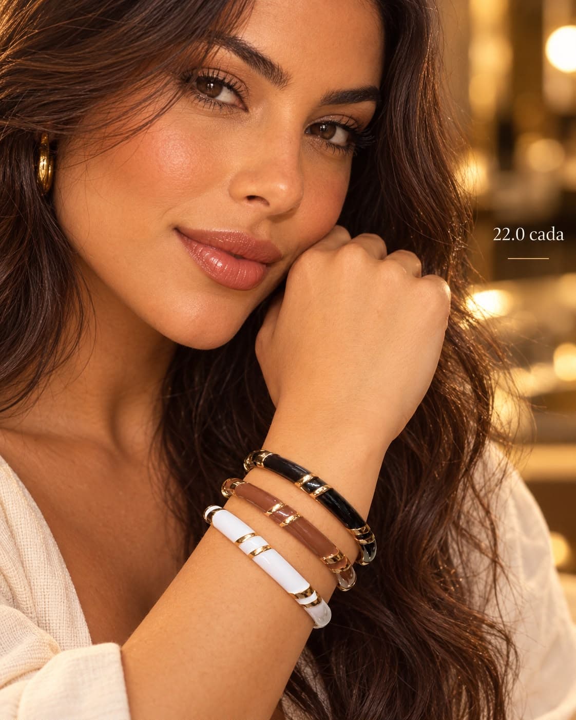 Bracelete Esmaltado Fino Barras de Metal — Preto, caramelo, branco