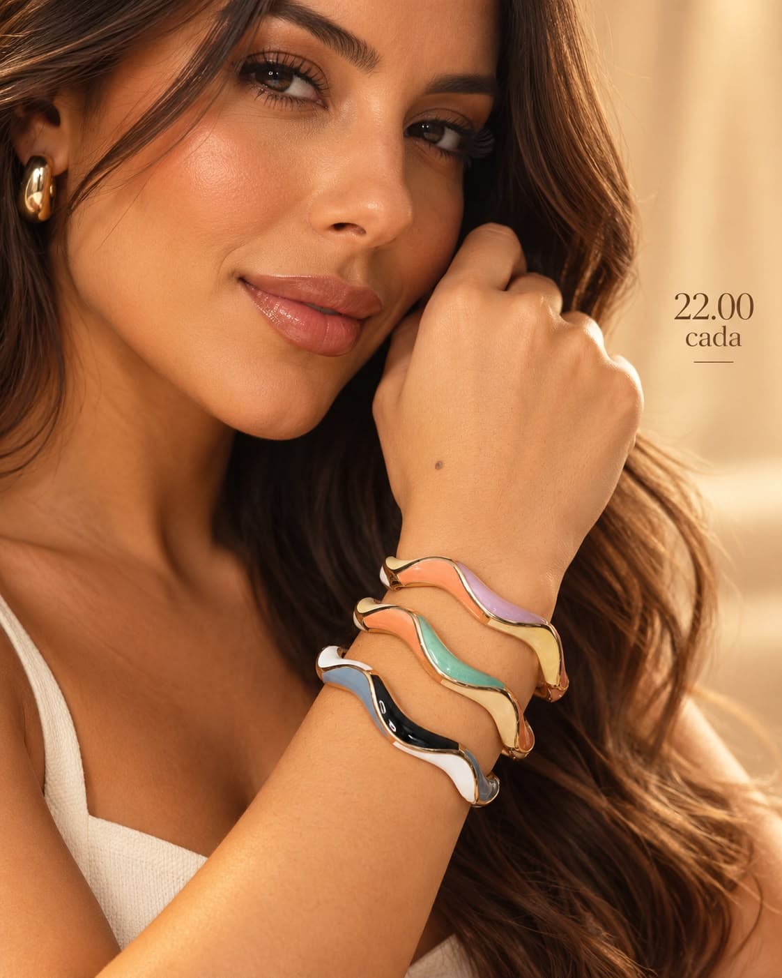 Bracelete Esmaltado Ondulado — Lilás, verde água, pêssego, azul, preto, branco