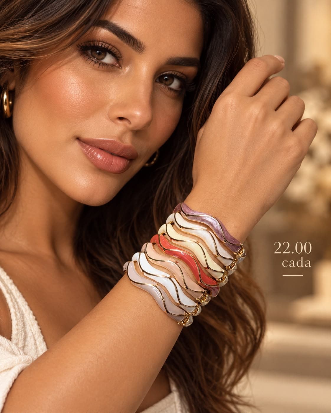 Bracelete Esmaltado Ondulado — Lilás, bege, vermelho, branco