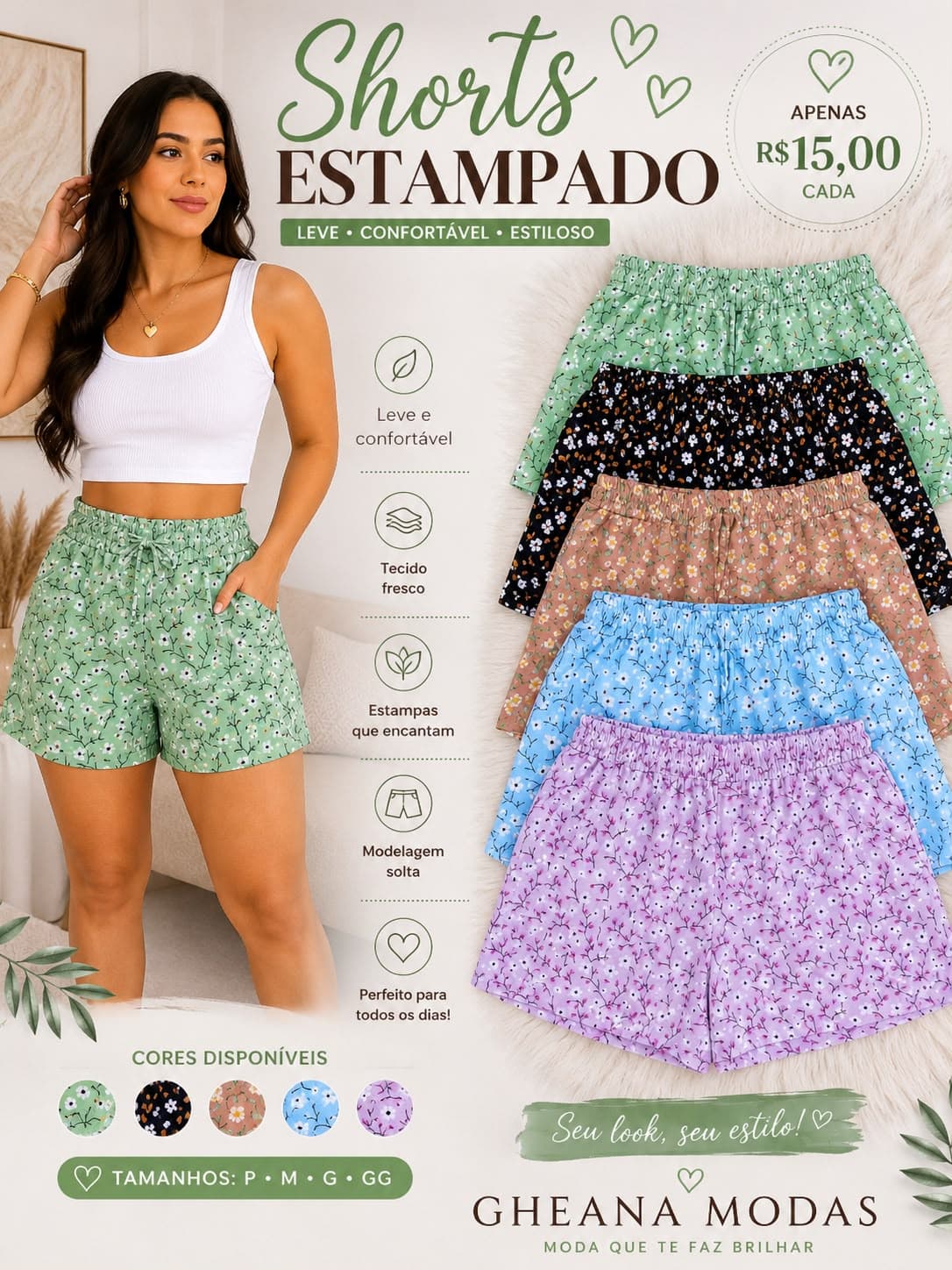 Short feminino estampado