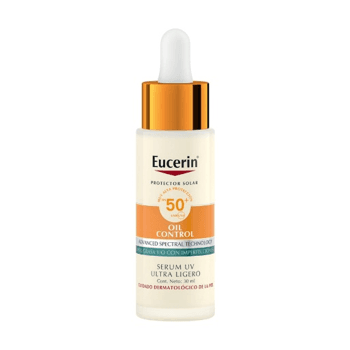 Serum UV Ultra Ligero Eucerin Oil Control FPS 50 (en formato de 30 ml) es un protector solar facial