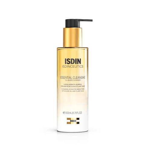 Essential Cleansing de ISDIN es un aceite limpiador facial con textura oil-to-milk (de aceite a leche) de 200 ml
