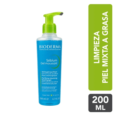 Bioderma Sébium Gel Moussant es un gel limpiador purificante sin jabón, ideal para el cuidado diario de pieles mixtas, grasas o con tendencia al acné.