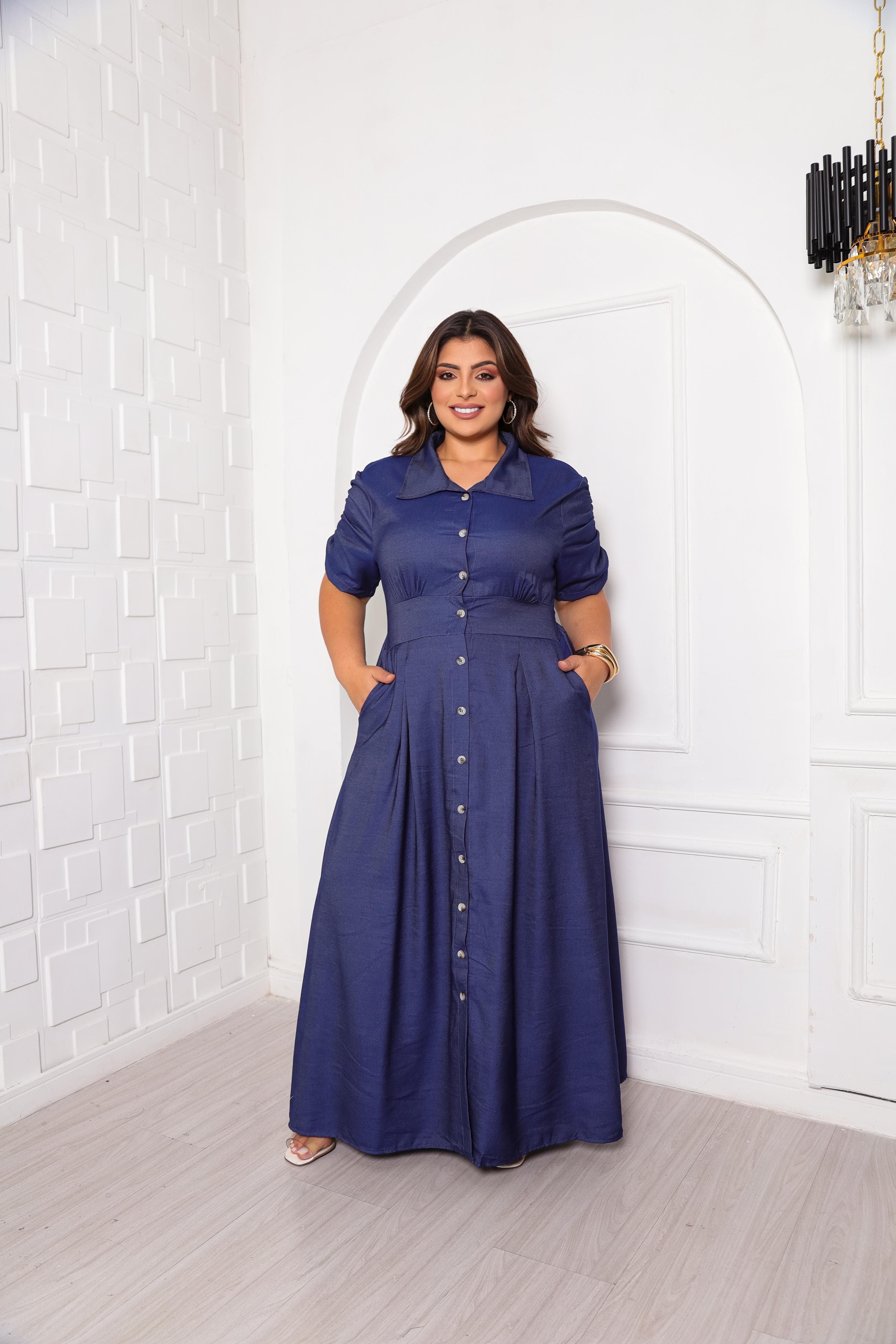 Vestido Aurora longo M ao G3 chambray