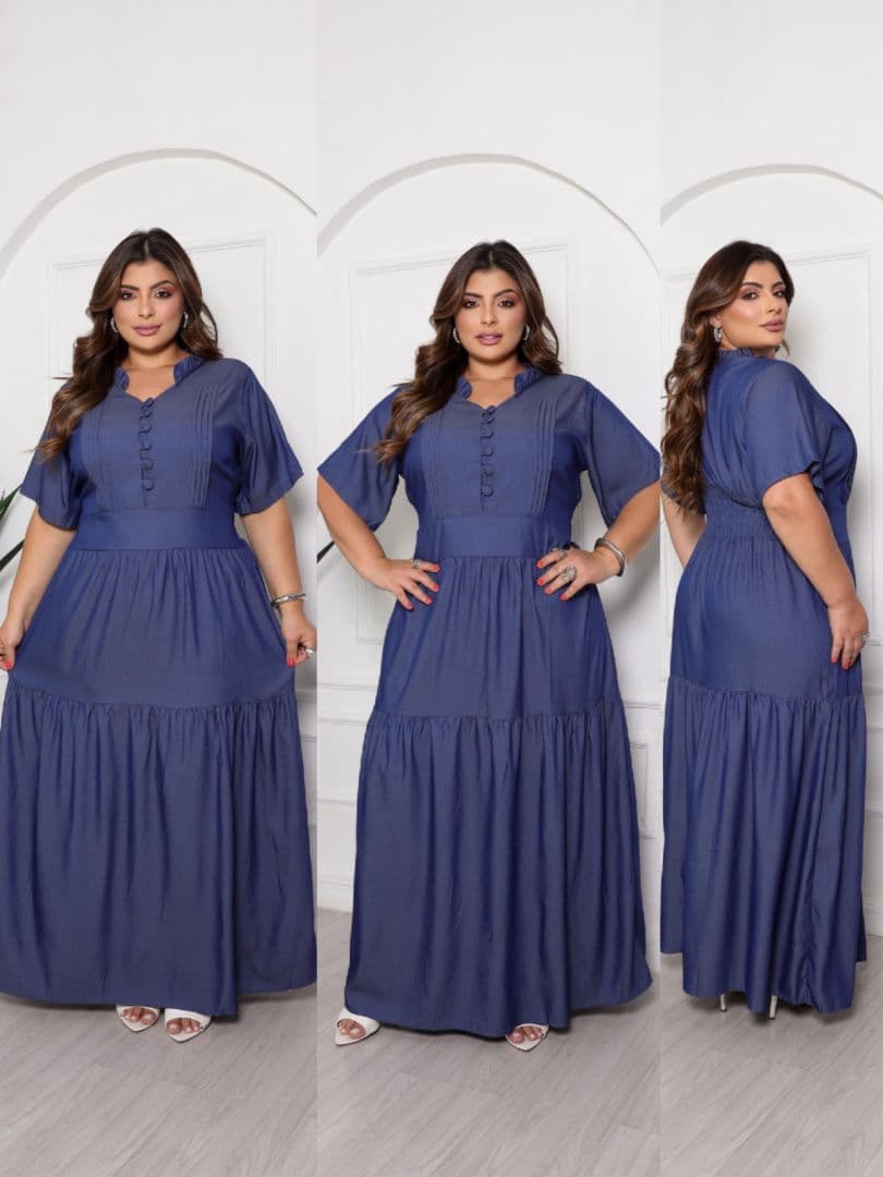 Vestido Luana longo M ao G3 chambray — M