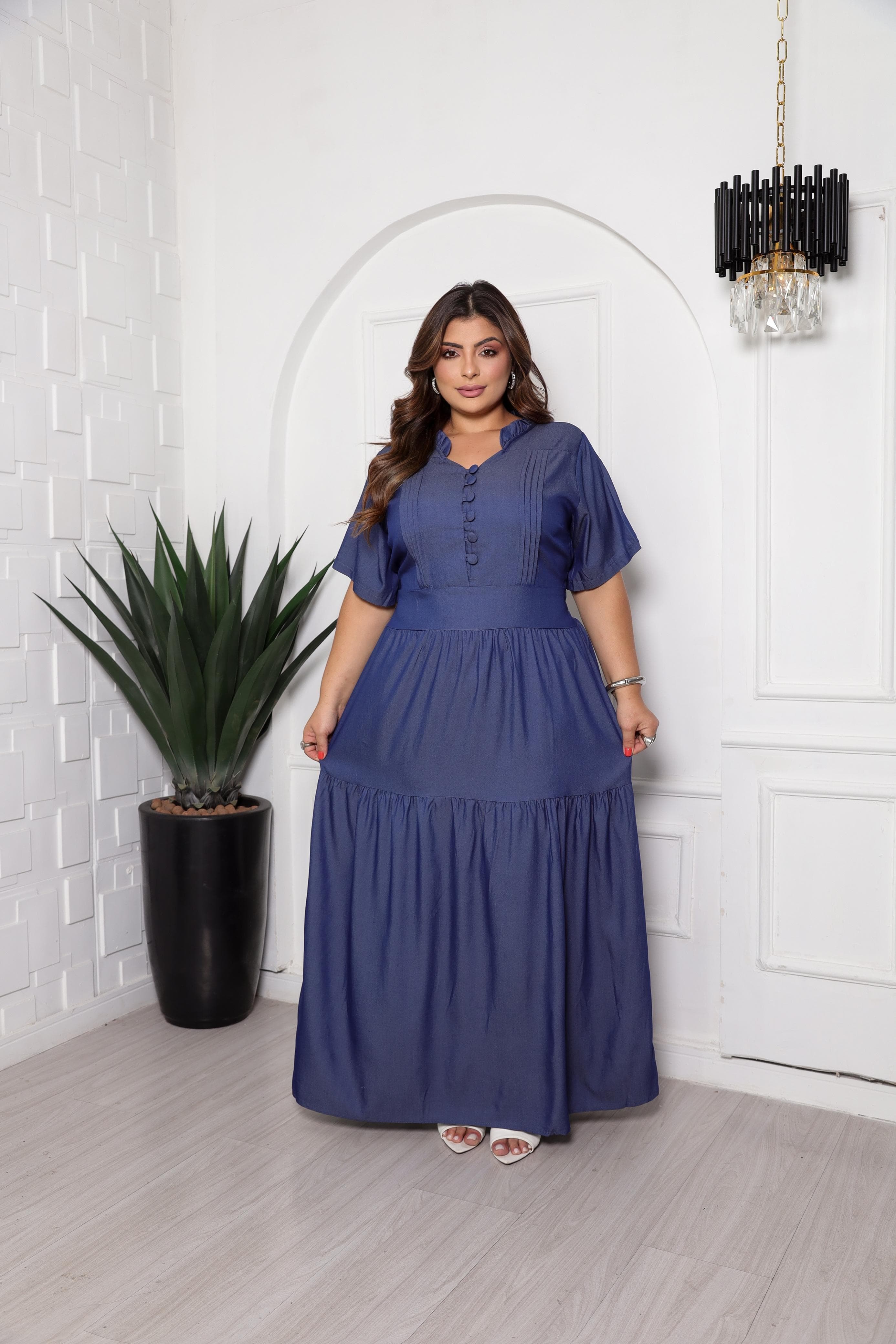 Vestido Luana longo M ao G3 chambray