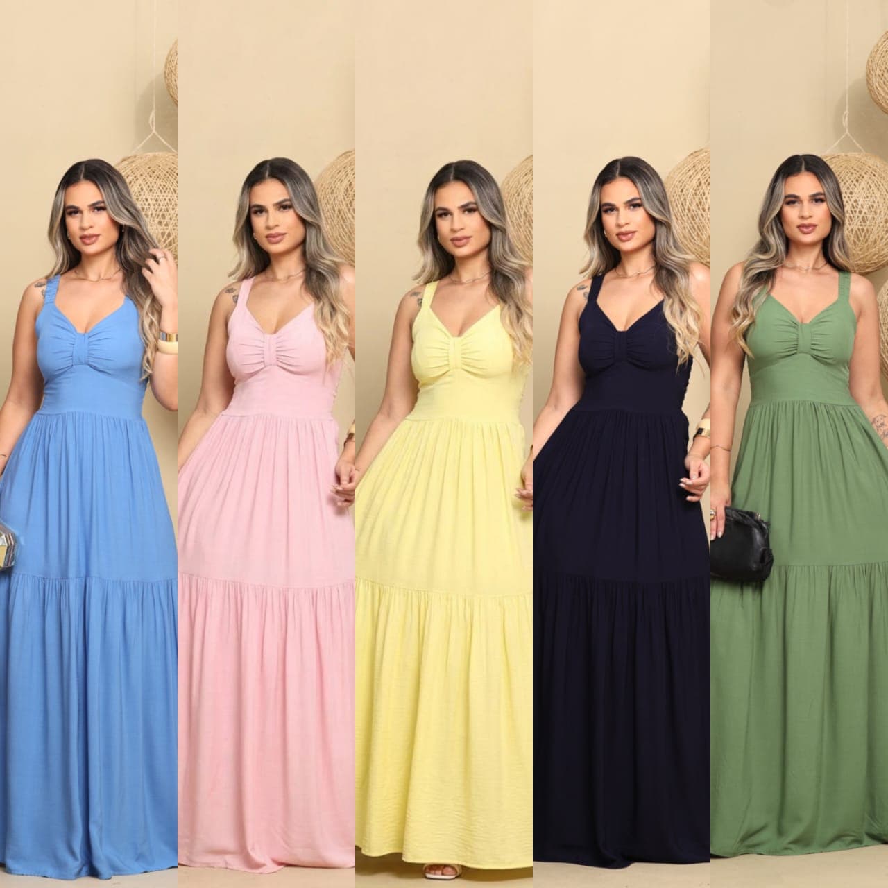 Vestido samora longo liso viscolinho — PRETO