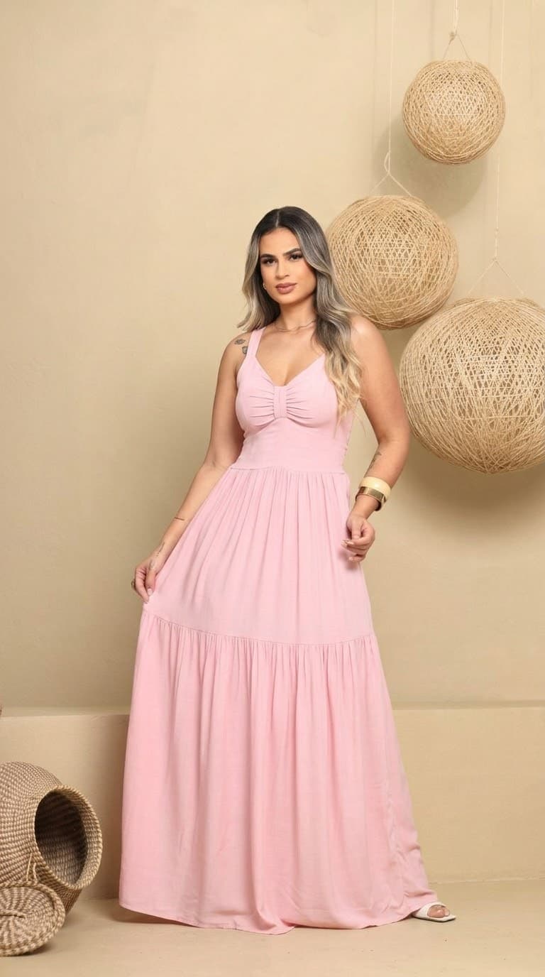 Vestido samora longo liso viscolinho