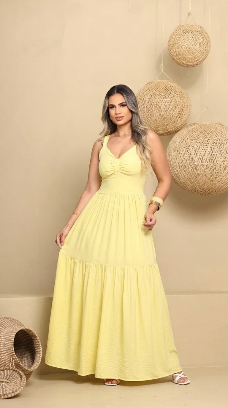 Vestido samora longo liso viscolinho