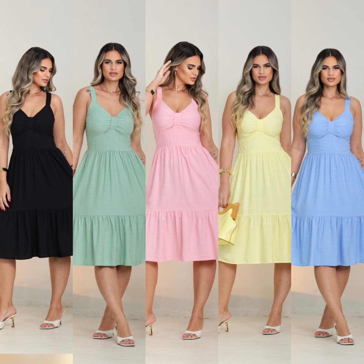Vestido samora curto viscolinho liso — PRETO