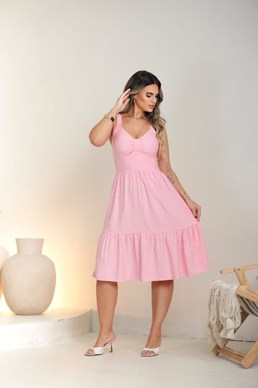Vestido samora curto viscolinho liso