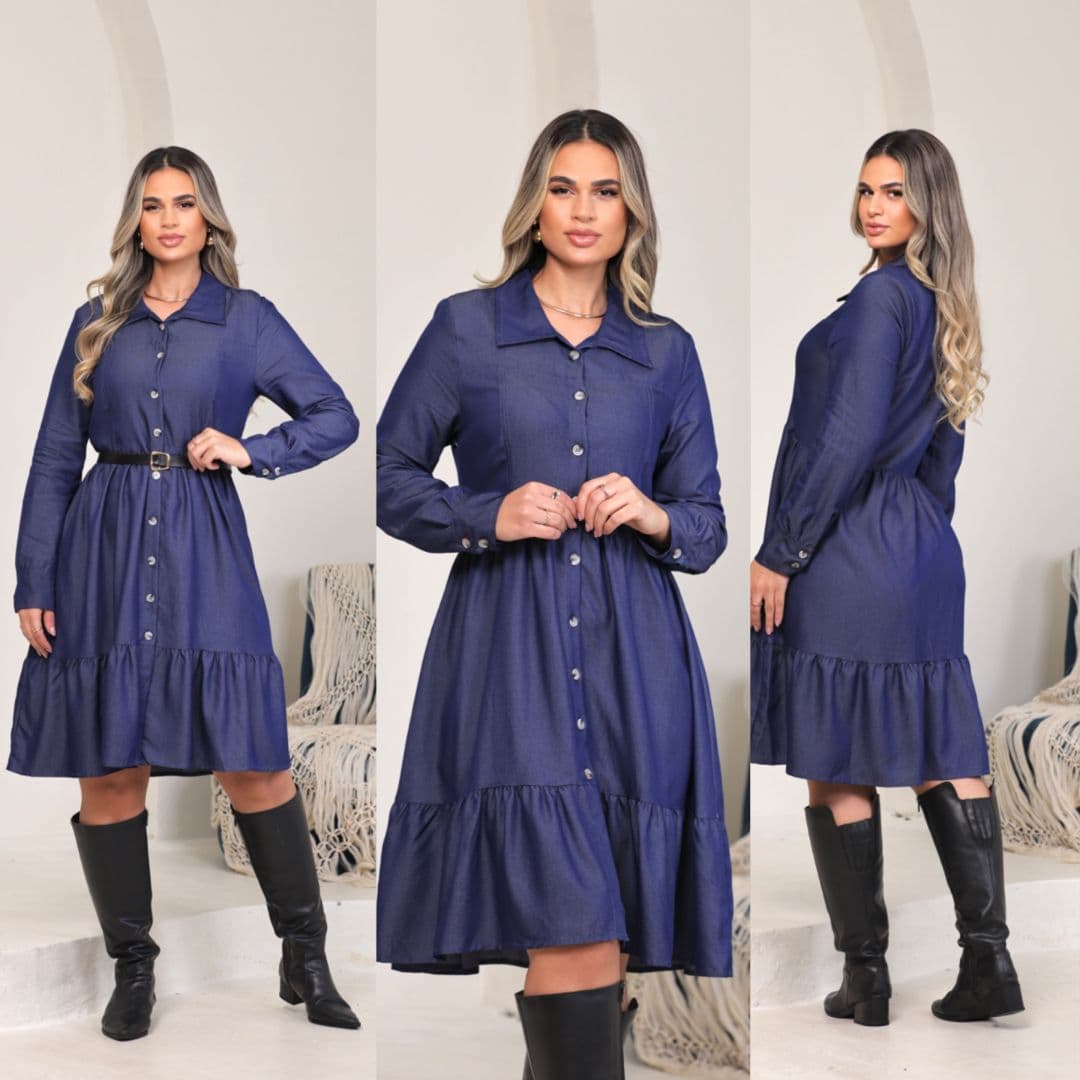 Vestido Aurora Midi M ao G3 chambray — M