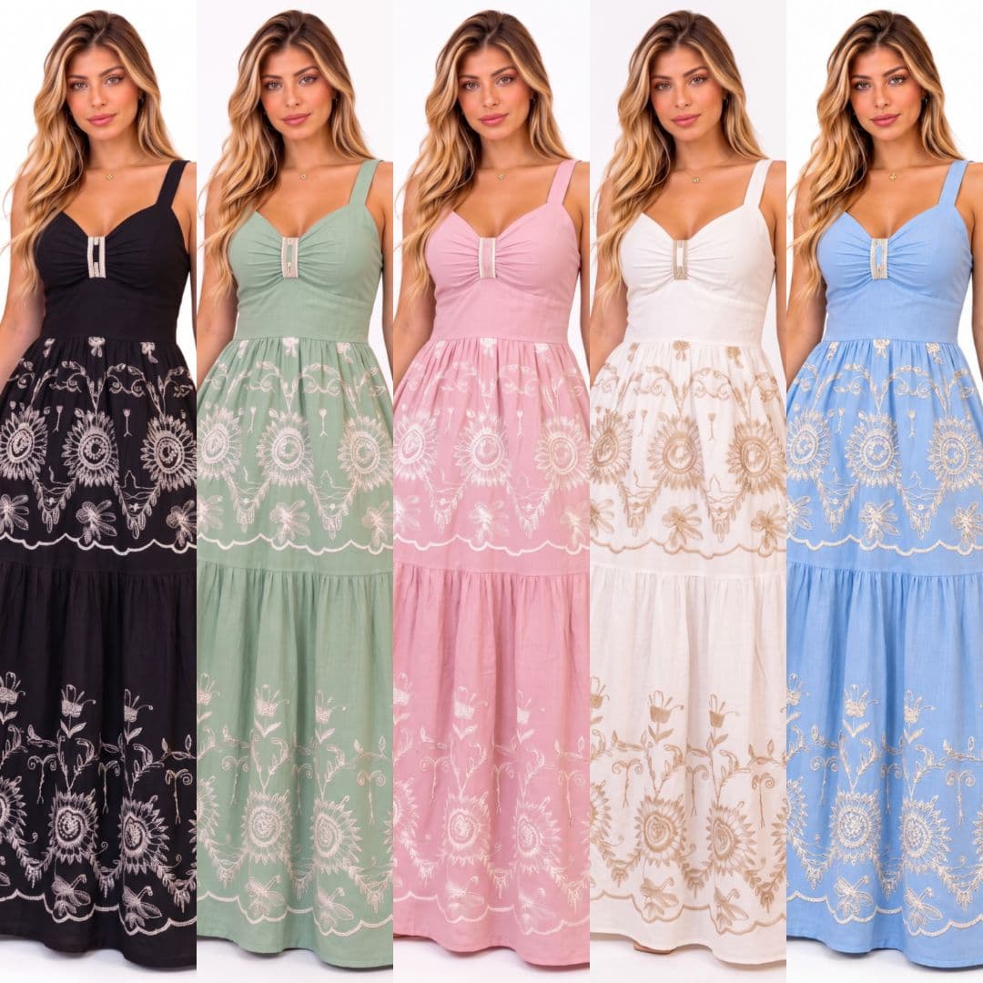 Vestido Bordado alça larga