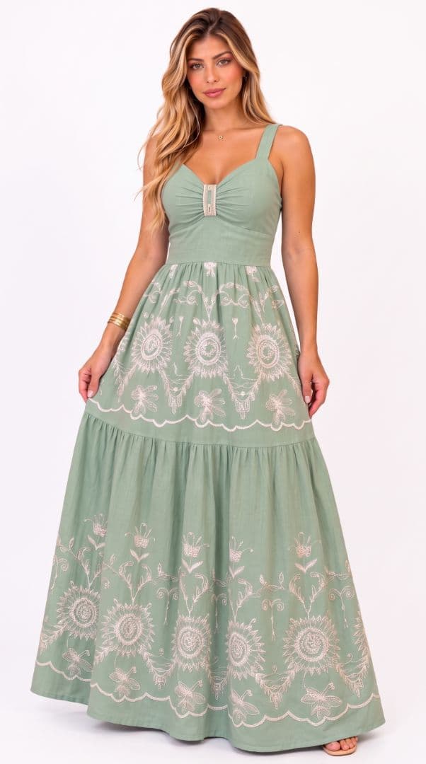 Vestido Bordado alça larga