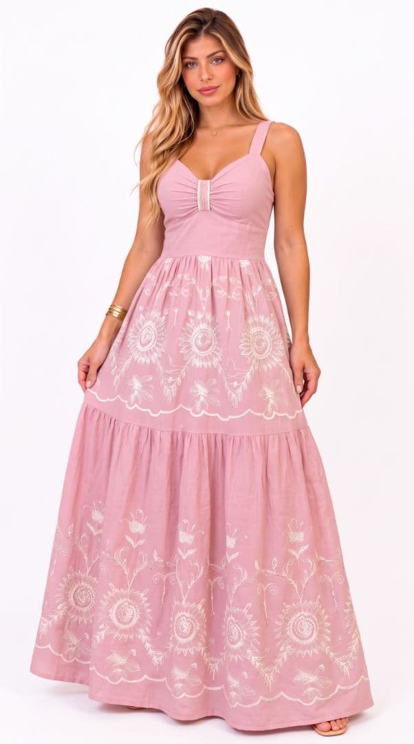 Vestido Bordado alça larga