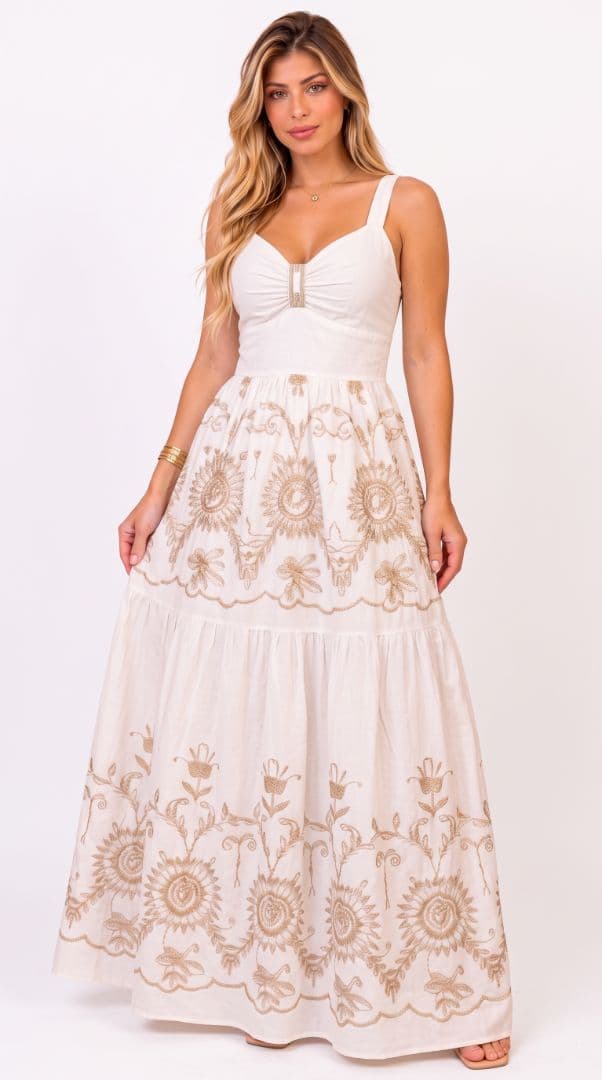 Vestido Bordado alça larga