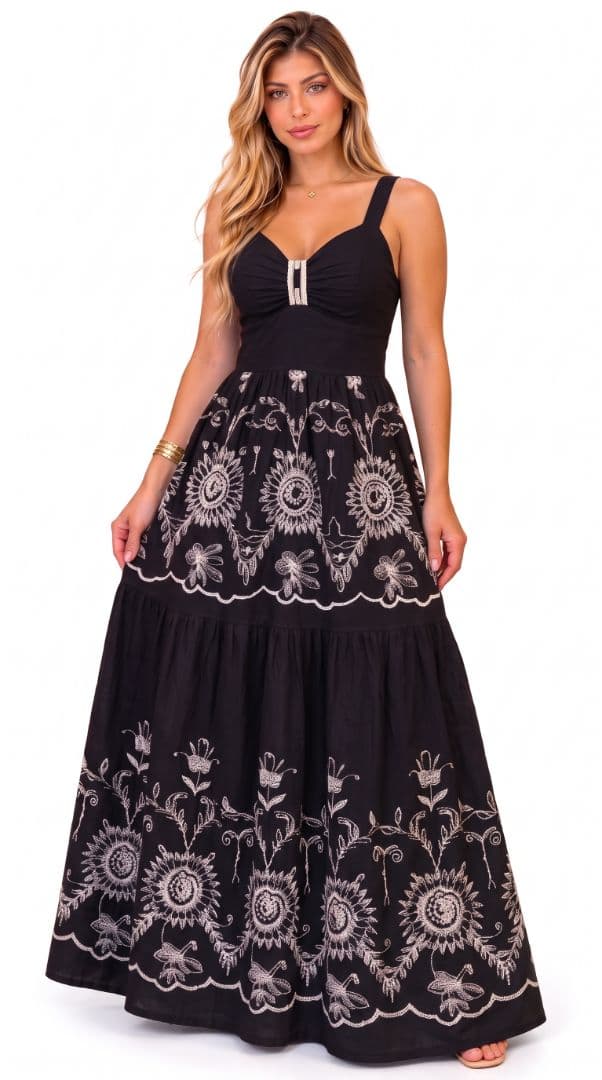 Vestido Bordado alça larga