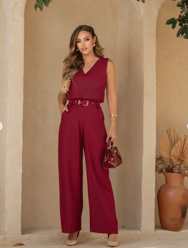 CONJUNTO PANTALONA V — VINHO - GG