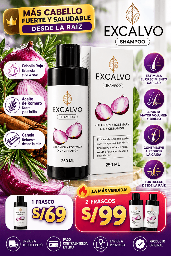 Shampoo Excalvo 250 ml Cebolla Roja, Romero y Canela