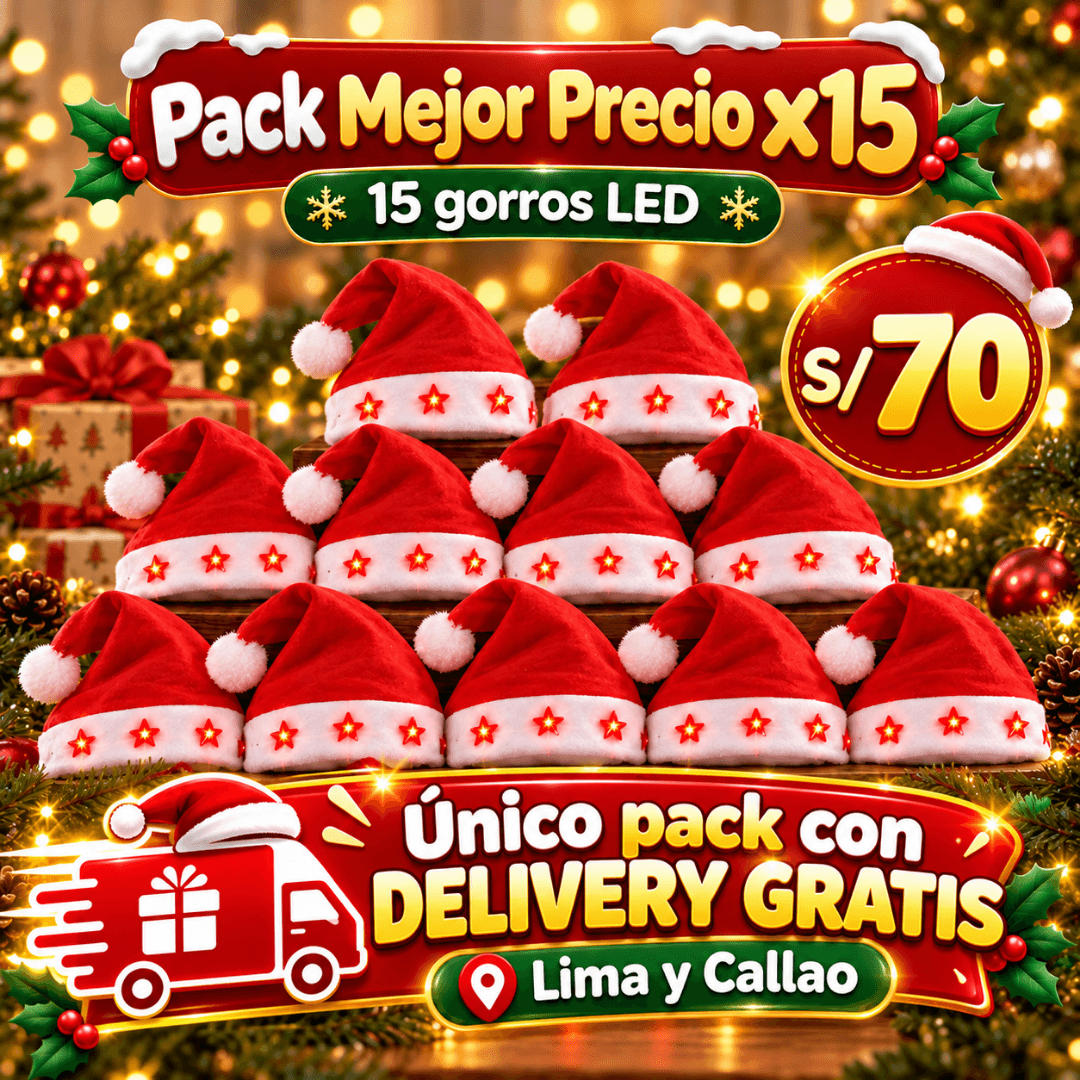 Gorros Navideños con Luces LED / Packs x5, x10 y x15 — PACK EVENTO X15 ⭐ MEJOR PRECIO