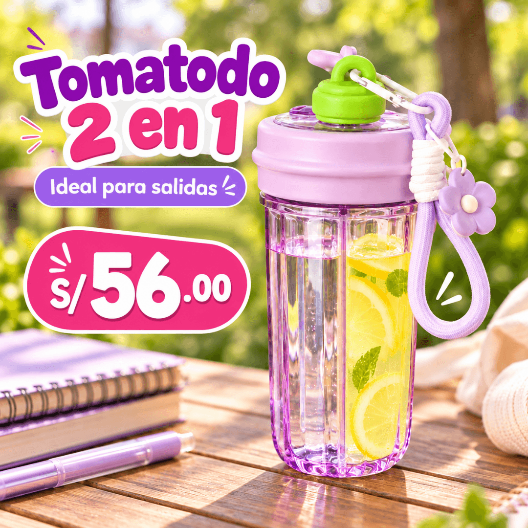 Tomatodo 2 en 1 / Lleva 2 bebidas en un solo vaso (830 ml) — 1 TOMATODO LILA