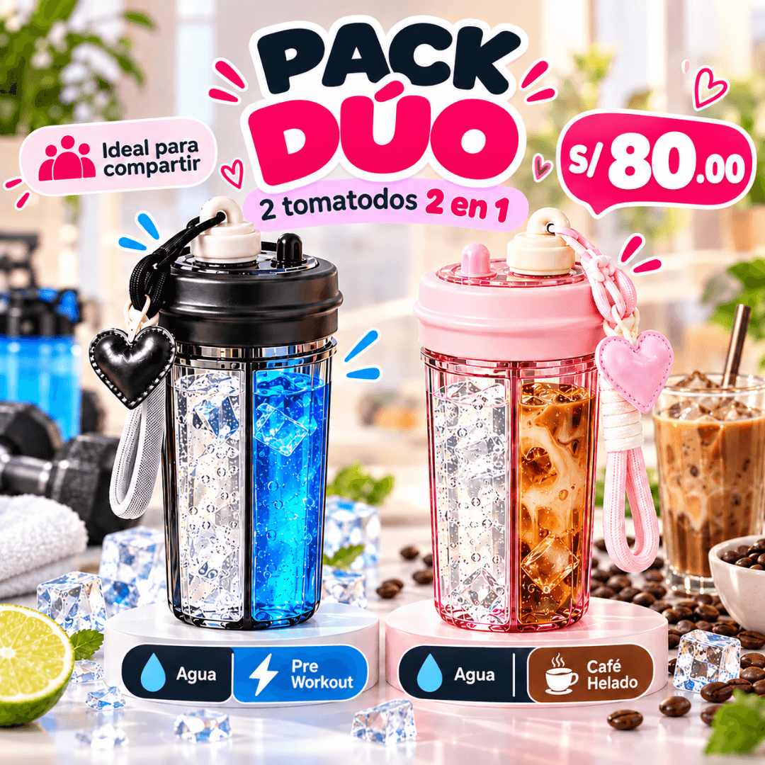 Tomatodo 2 en 1 / Lleva 2 bebidas en un solo vaso (830 ml) — COMBO PAREJA X2 · 2 COLORES A ELECCION